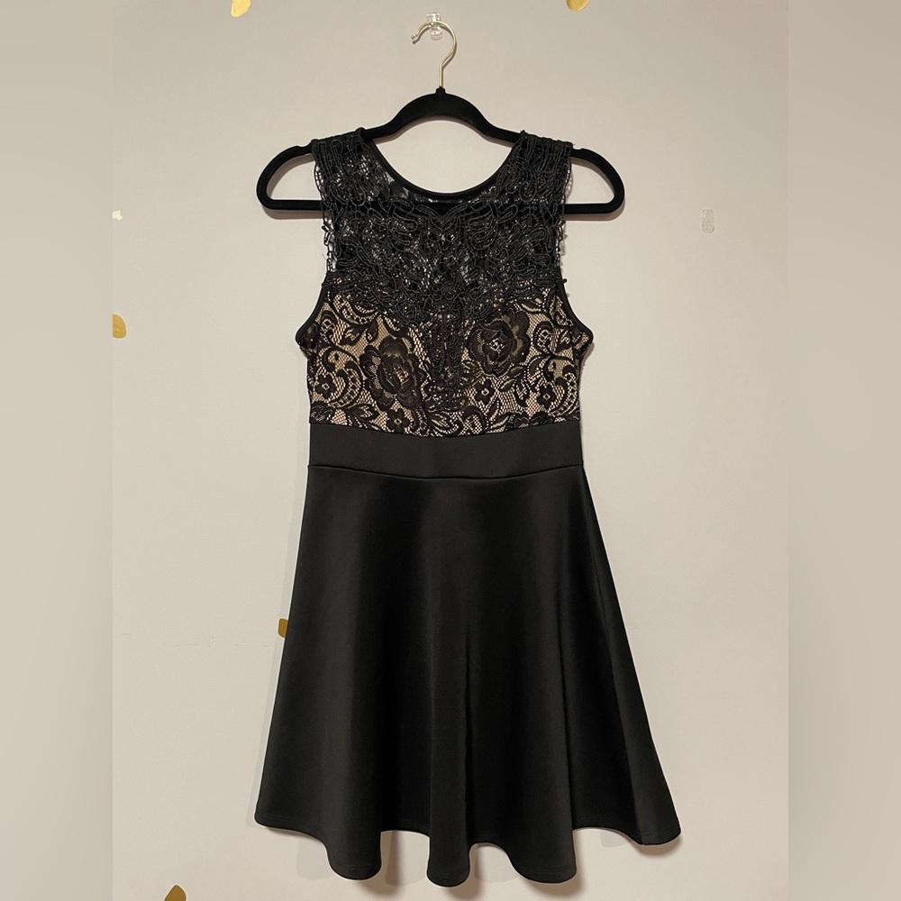 Black lace top skater dress, junior’s size small